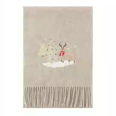 上海故事 粗纺刺绣圣诞之夜  圣诞系列 纯羊毛 绒线围巾 男女同款情侣款