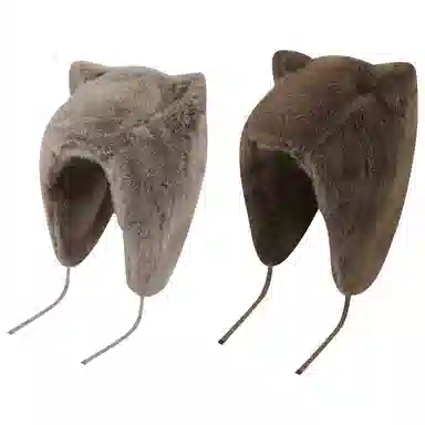 浪莎 冬季可爱毛绒狐狸耳朵雷锋帽女保暖防寒加绒护耳纯色系带套头帽潮 聚酯纤维 帽子 女款