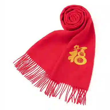 上海故事 送福喜庆红加厚保暖外搭送礼 绵羊毛 绒线围巾 男女同款情侣款