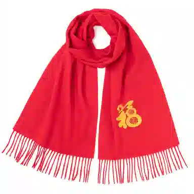 上海故事 送福喜庆红加厚保暖外搭送礼 绵羊毛 绒线围巾 男女同款情侣款