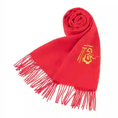 上海故事 送福喜庆红加厚保暖外搭送礼 绵羊毛 绒线围巾 男女同款情侣款