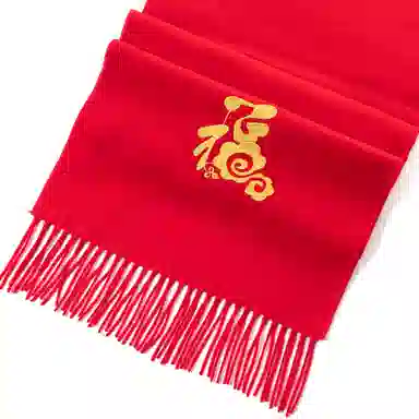 上海故事 送福喜庆红加厚保暖外搭送礼 绵羊毛 绒线围巾 男女同款情侣款