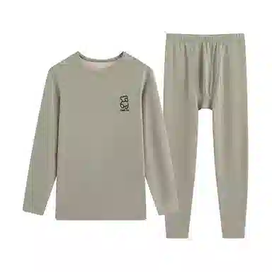 贴身领域 加厚加绒纯色舒适透气保暖套装 男款