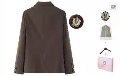 东鲸岁时记 学院风美拉德纯色徽章单排扣宽松直筒长袖西装 男女同款 棕咖色