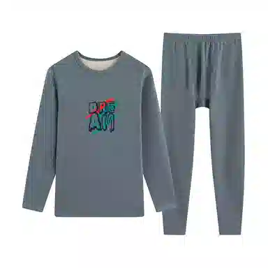 贴身领域 加厚加绒纯色舒适透气保暖套装 男款