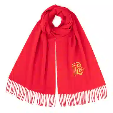 上海故事 送福喜庆红加厚保暖外搭送礼 绵羊毛 绒线围巾 男女同款情侣款