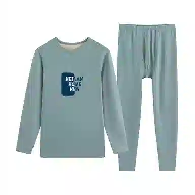 贴身领域 加厚加绒纯色舒适透气保暖套装 男款