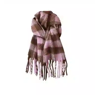 北极绒 高级感黑白格子长款韩版秋冬季学生加厚保暖马海毛 绒线围巾 男女同款情侣款