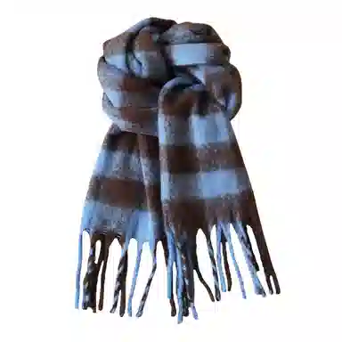 北极绒 高级感黑白格子长款韩版秋冬季学生加厚保暖马海毛 绒线围巾 男女同款情侣款