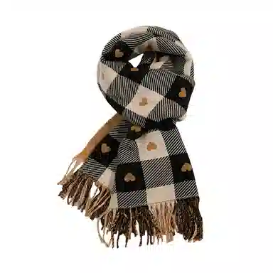 北极绒 秋冬季新款高级感爱心披肩保暖高端针织格子围脖 绒线围巾 男女同款情侣款