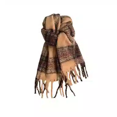 北极绒 秋冬季新款高级感格子围脖保暖学生韩版加厚披肩 聚酯纤维 绒线围巾 男女同款情侣款