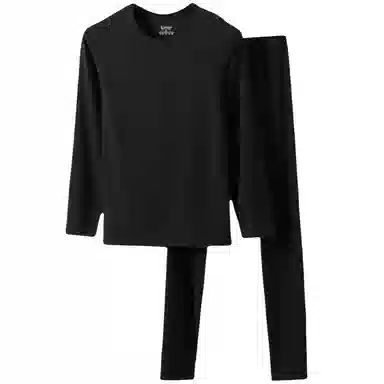 兰缪 双面磨绒阳离子百搭圆领长袖高弹侧缝无骨舒适亲肤透气蓄热锁温无痕基础打底保暖套装 男款