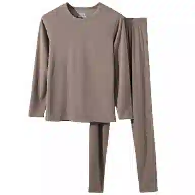 兰缪 双面磨绒阳离子百搭圆领长袖高弹侧缝无骨舒适亲肤透气蓄热锁温无痕基础打底保暖套装 男款