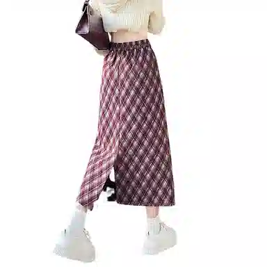 水中花 复古格子包臀中长款修身舒适休闲长裙 女款