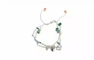 牧言 森系气质简约小众设计高级感 光面立体蝶梦心形多色碎石双层编织绳手饰 合金 蝴蝶爱心手链 女款