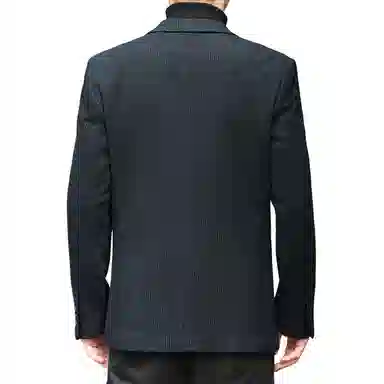 富铤 色织磨毛质感便西条纹美式复古基础百搭弹力易打理商务单西西装 男款 深蓝绿