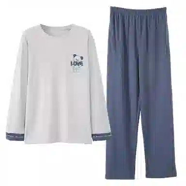 莫代尔 韩版时尚圆领套头长袖长裤简约亲肤舒适家居服可外穿睡衣套装 男女同款