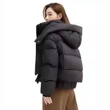 鸭鸭 休闲连帽短款舒适纯色羽绒服 女款