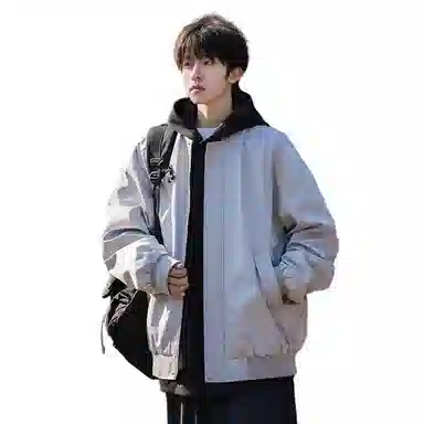 人本 露营登山户外街头防水防风复古纯色棒球领拼接口袋宽松落肩长袖开衫上衣夹克外套 男女同款 太空灰