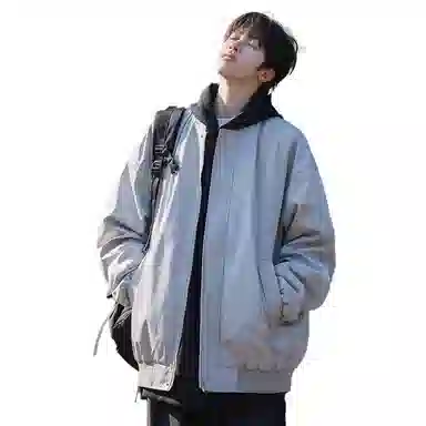 人本 露营登山户外街头防水防风复古纯色棒球领拼接口袋宽松落肩长袖开衫上衣夹克外套 男女同款 太空灰