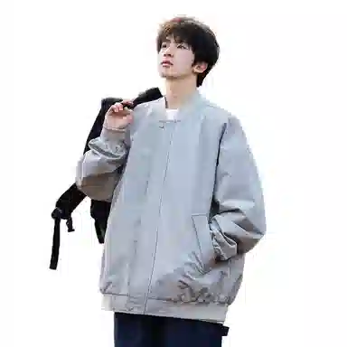 人本 露营登山户外街头防水防风复古纯色棒球领拼接口袋宽松落肩长袖开衫上衣夹克外套 男女同款 太空灰