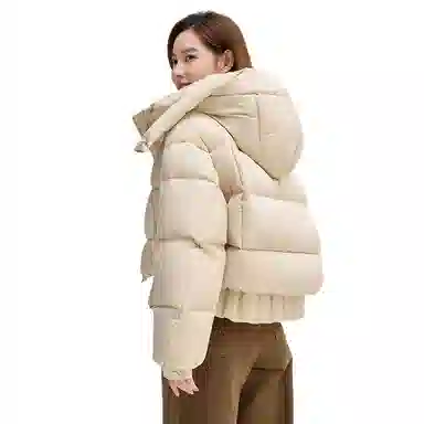 鸭鸭 休闲连帽短款舒适纯色羽绒服 女款