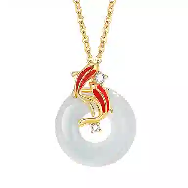 重庆金店 鸿运锦鲤平安扣项链 新中式国潮风简约轻奢雅韵显白高级感福牌转运上岸首饰礼品物 玉髓 手链 女款