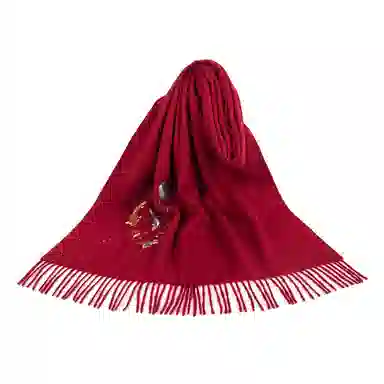 上海故事 新中式国风刺绣 鱼儿嬉戏加厚保暖 结婚喜庆 绵羊毛 绒线围巾 女款