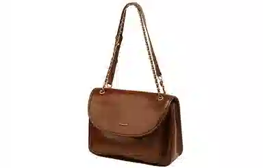 妙迪 纯色磁扣开合 牛剖层革 腋下包单肩包 女款 暮云棕