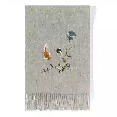 上海故事 新中式国风刺绣 鱼儿嬉戏加厚保暖 结婚喜庆 绵羊毛 绒线围巾 女款