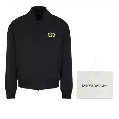 Emporio Armani SS22 Patch Zip Flight Jacket Black