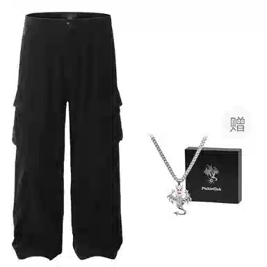 梁拌泡菜 美式高街风纯色宽松全棉工装裤 男女同款 黑色