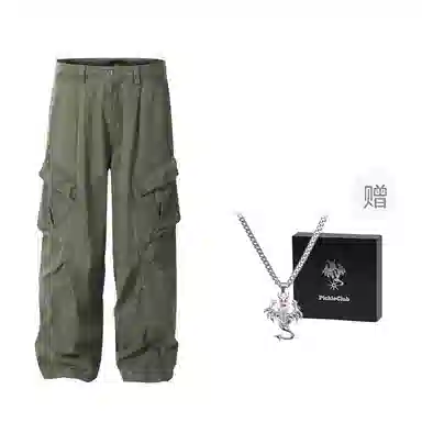 梁拌泡菜 美式高街风纯色宽松全棉工装裤 男女同款 黑色