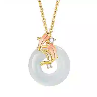 重庆金店 鸿运锦鲤平安扣项链 新中式国潮风简约轻奢雅韵显白高级感福牌转运上岸首饰礼品物 玉髓 手链 女款