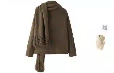 东鲸岁时记 学院风宽松韩系单排扣指头围巾毛衣 男女同款 棕色