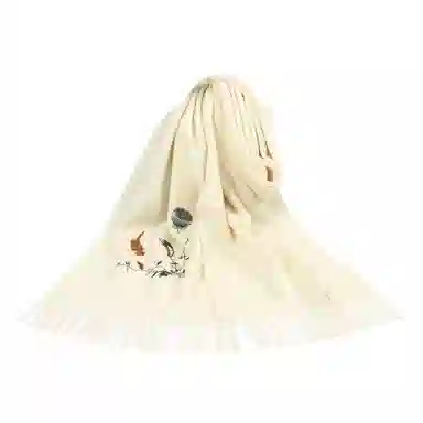 上海故事 新中式国风刺绣 鱼儿嬉戏加厚保暖 结婚喜庆 绵羊毛 绒线围巾 女款