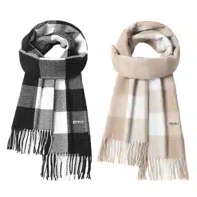 雅鹿 经典格子仿羊绒保暖加厚显白流苏披肩秋冬季防寒护颈外搭披肩两用拼色学生毛绒围脖 聚酯纤维 绒线围巾 男女同款情侣款 礼盒装