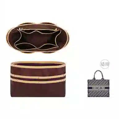 Dior Book Tote Satin Organizer Bag Beige Coffee