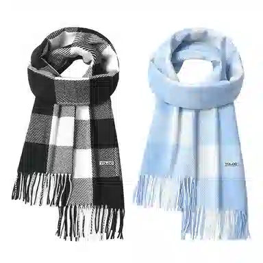 雅鹿 经典格子仿羊绒保暖加厚显白流苏披肩秋冬季防寒护颈外搭披肩两用拼色学生毛绒围脖 聚酯纤维 绒线围巾 男女同款情侣款 礼盒装