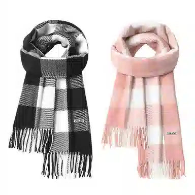 雅鹿 经典格子仿羊绒保暖加厚显白流苏披肩秋冬季防寒护颈外搭披肩两用拼色学生毛绒围脖 聚酯纤维 绒线围巾 男女同款情侣款 礼盒装