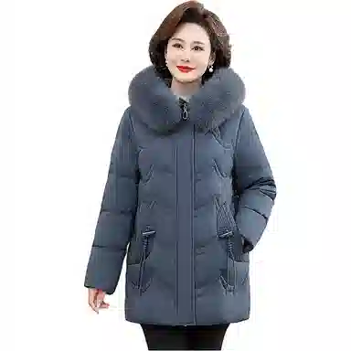 雅鹿 纯色毛领连帽中老年羽绒服 女款