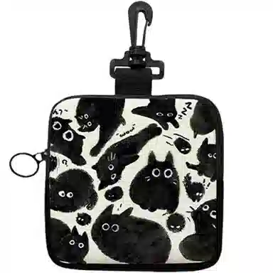 奥松 家用家居布艺小方包钥匙卡包挂饰小包学生 帆布 帆布包零钱包 男女同款情侣款 黑喵团团