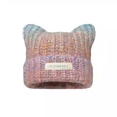 北极绒 猫耳渐变 针织套头秋冬季亚比风可爱保暖护耳显脸小冷帽 聚酯纤维 绒线帽 女款