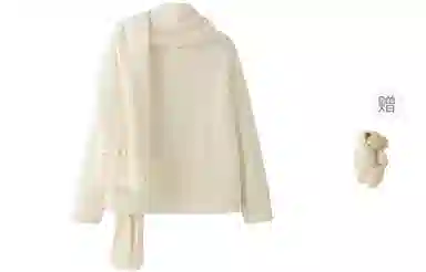 东鲸岁时记 学院风宽松韩系穿搭纯色开衫单排扣指头围巾长袖毛衣 男女同款 米白色