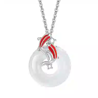 重庆金店 鸿运锦鲤平安扣项链 新中式国潮风简约轻奢雅韵显白高级感福牌转运上岸首饰礼品物 玉髓 手链 女款