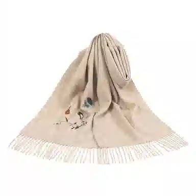 上海故事 新中式国风刺绣 鱼儿嬉戏加厚保暖 结婚喜庆 绵羊毛 绒线围巾 女款