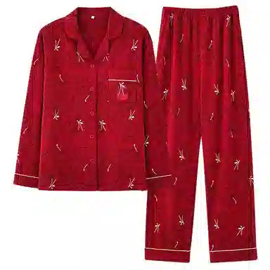 莫代尔 保暖储温细腻亲肤长袖长裤家居服可外穿睡衣套装 男女同款 红色