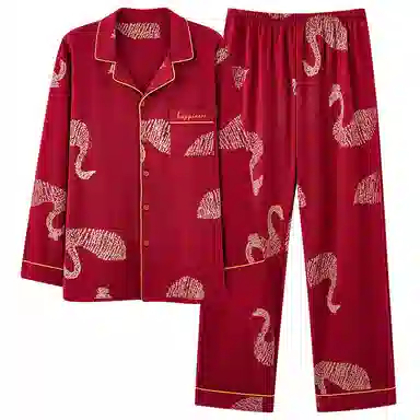 莫代尔 简约亲肤舒适时尚开衫长袖长裤家居服可外穿睡衣套装 男女同款 红色