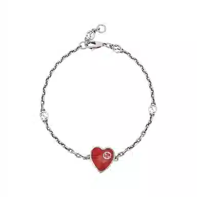 GUCCI Interlocking Heart Double G Silver Bracelet