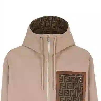 Fendi FW24 Logo Jacquard Hoodie Parka Beige